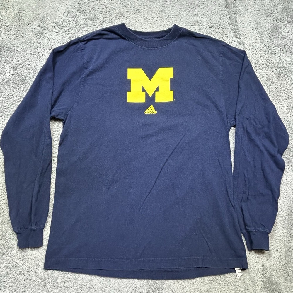 Adidas Michigan Wolverines Shirt Mens M Navy Maize NCAA Football Long Sleeve
